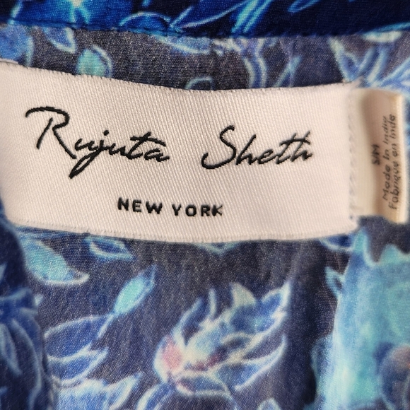 Rujuta Sheth Boho Resort Garden Marie Cinched Kaftan Maxi Dress Blue S/M - Picture 12 of 14